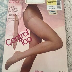 jcpenney White Sheer Control Top Pantyhose Packaging Size 14 Short vintage